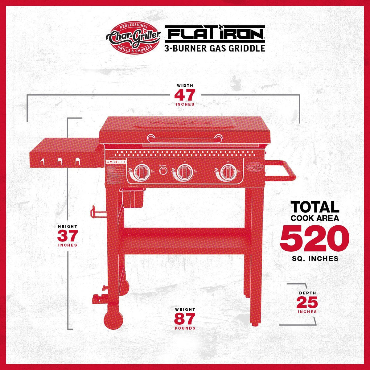 Char-Griller Flat Iron 3 Burner Gas Plancha Griddle