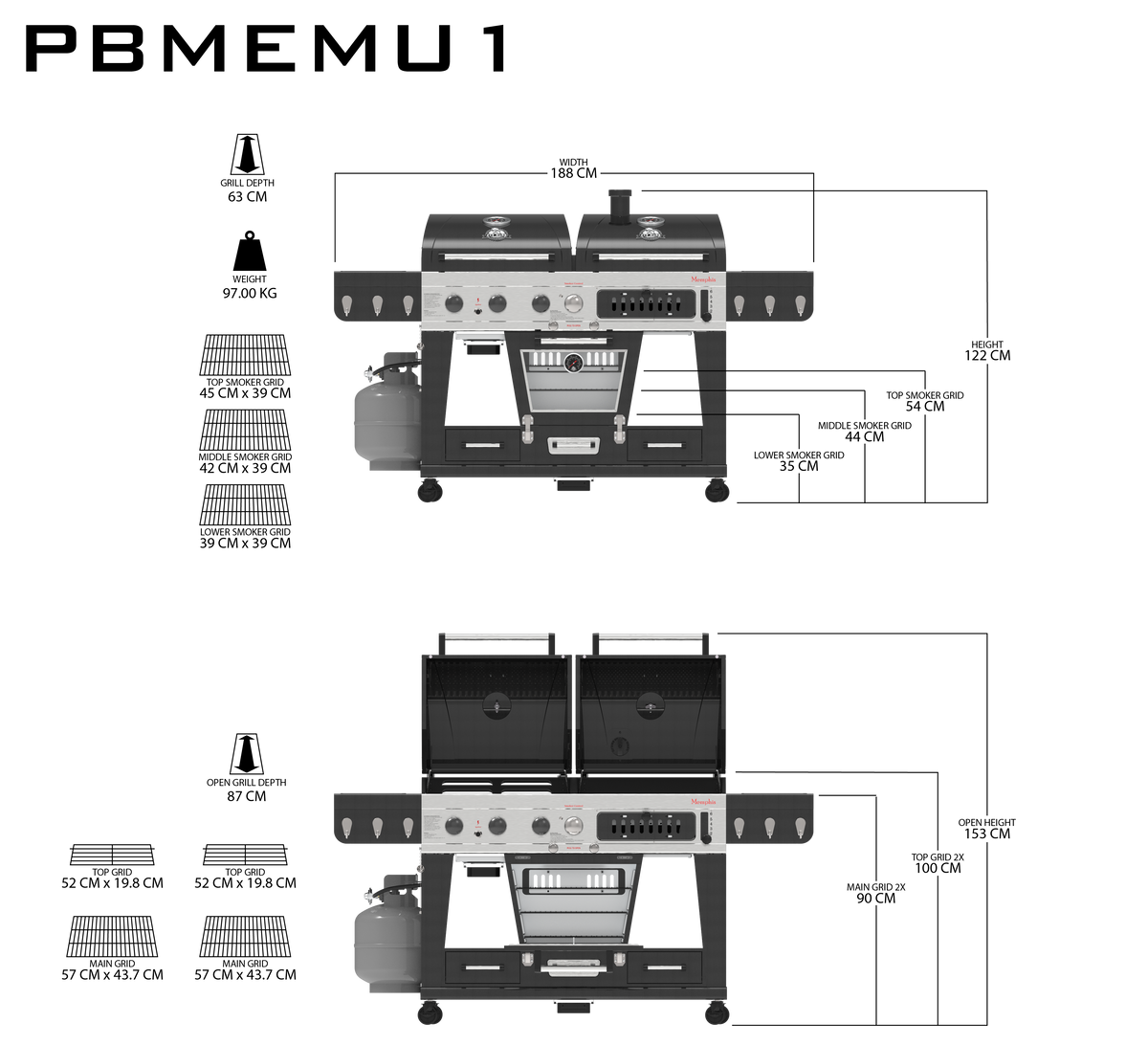 Pit Boss Memphis 1.0 3 Burner Hybrid Gas BBQ Grill with Smoker
