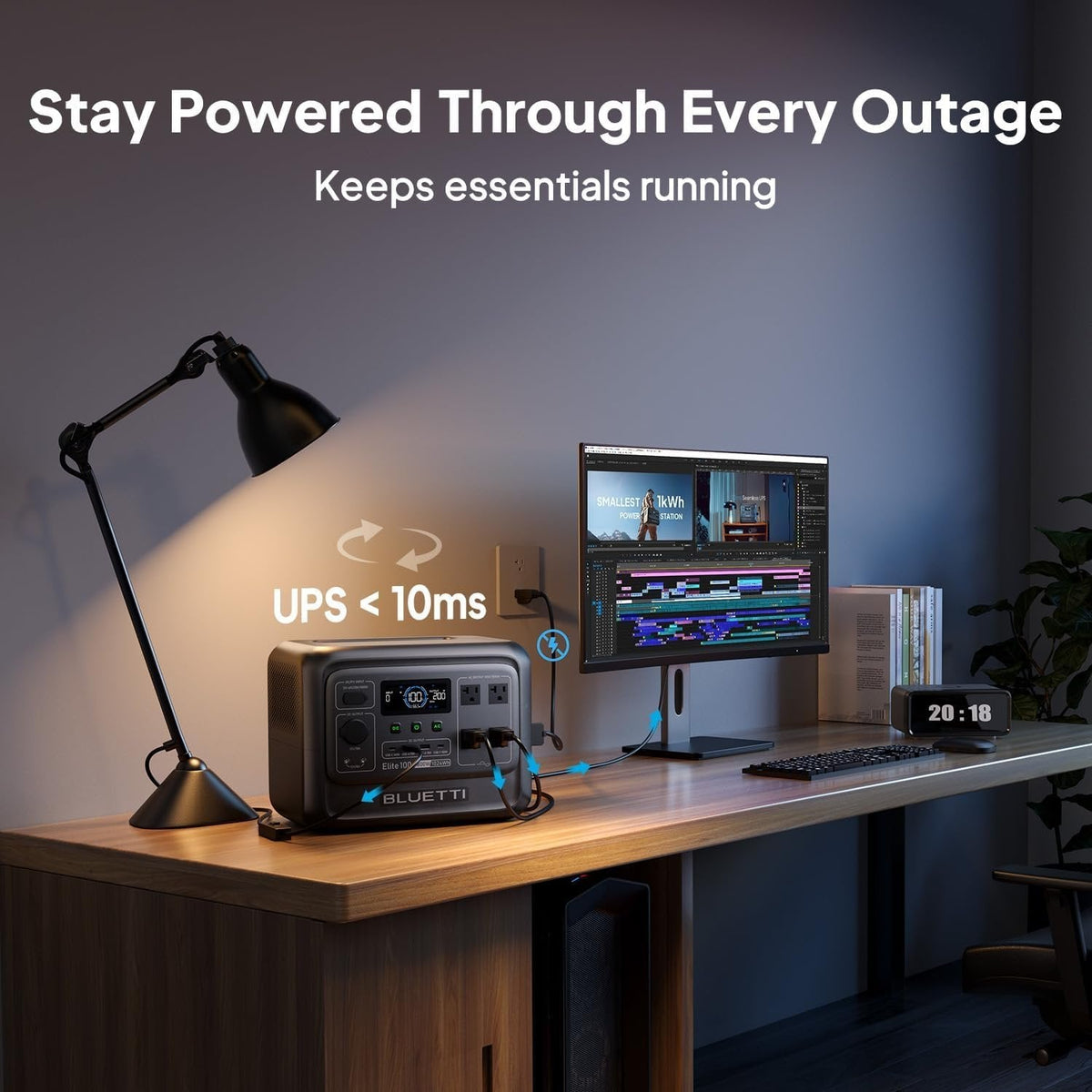 BLUETTI Elite 100 V2 Portable Power Station, 1024Wh LFP Battery Backup w/ 4 1800W AC Ports (3600W Surge), 35% Smaller, Fast Charge and UPS Solar Generator for Camping, Road Trip, Outages, Home Backup