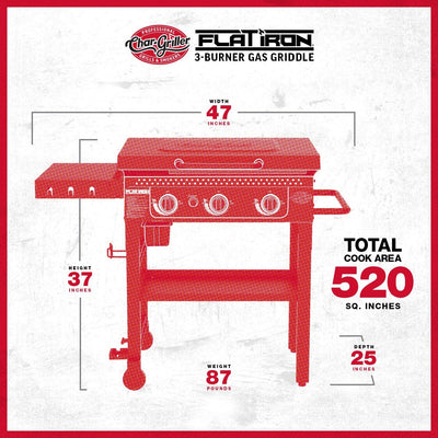 Char-Griller Flat Iron 3 Burner Gas Plancha Griddle